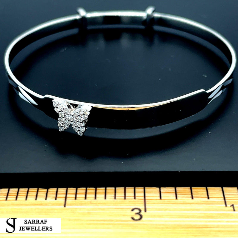 Silver CZ Baby Bangle Child Expandable SOLID Embossed Butterfly ZigZag Pattern* - Sarraf Jewellers