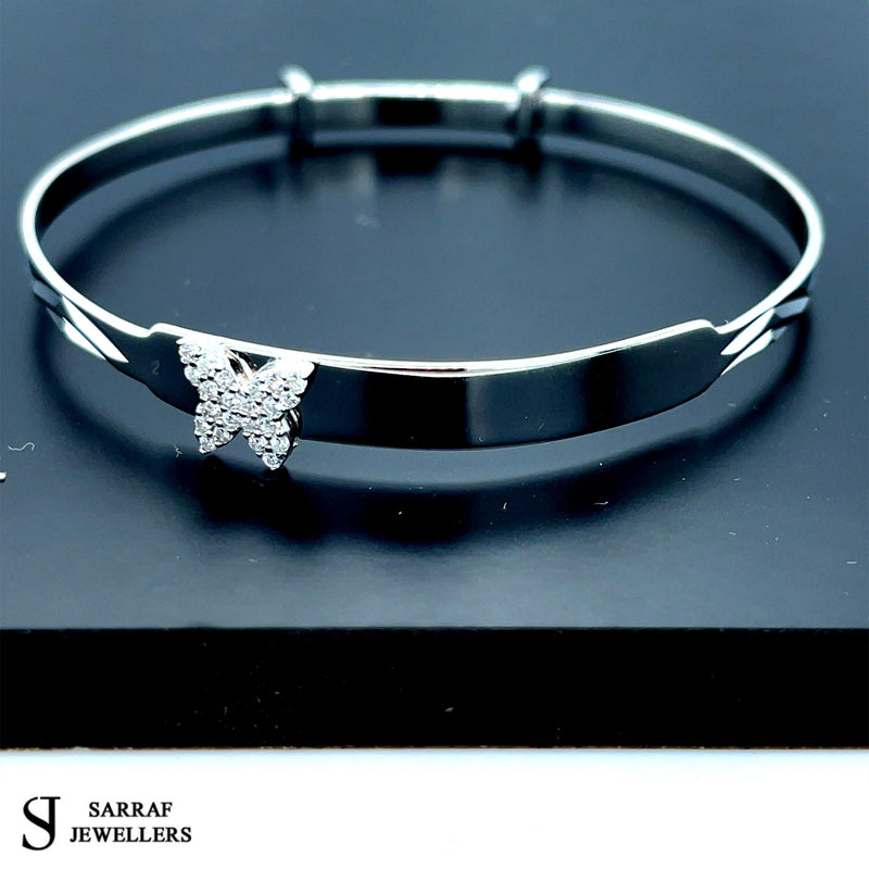 Silver CZ Baby Bangle Child Expandable SOLID Embossed Butterfly ZigZag Pattern* - Sarraf Jewellers