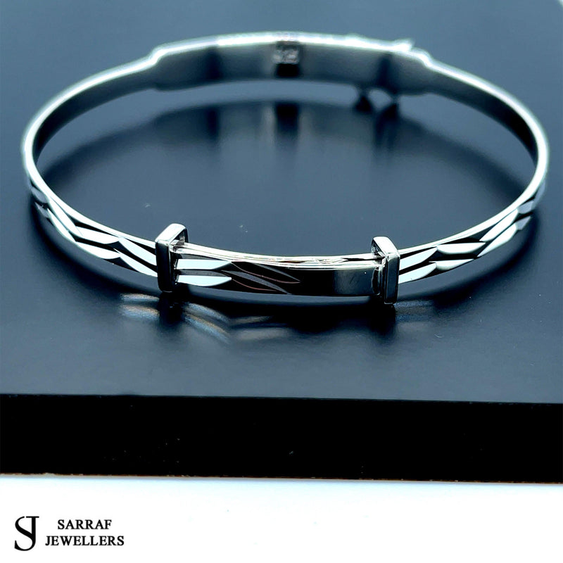 Silver CZ Baby Bangle Child Expandable SOLID Embossed Butterfly ZigZag Pattern* - Sarraf Jewellers