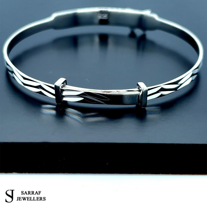 Silver CZ Baby Bangle Child Expandable SOLID Embossed Butterfly ZigZag Pattern* - Sarraf Jewellers