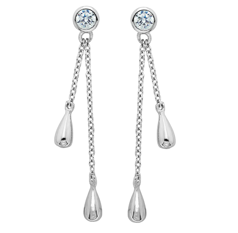 Silver DANGLE DROP EARRINGS Simulated Diamond CZ 925 Sterling Silver Plain Design UK Hallmarked | Shop Online Sarraf Jewellers UK - Sarraf Jewellers