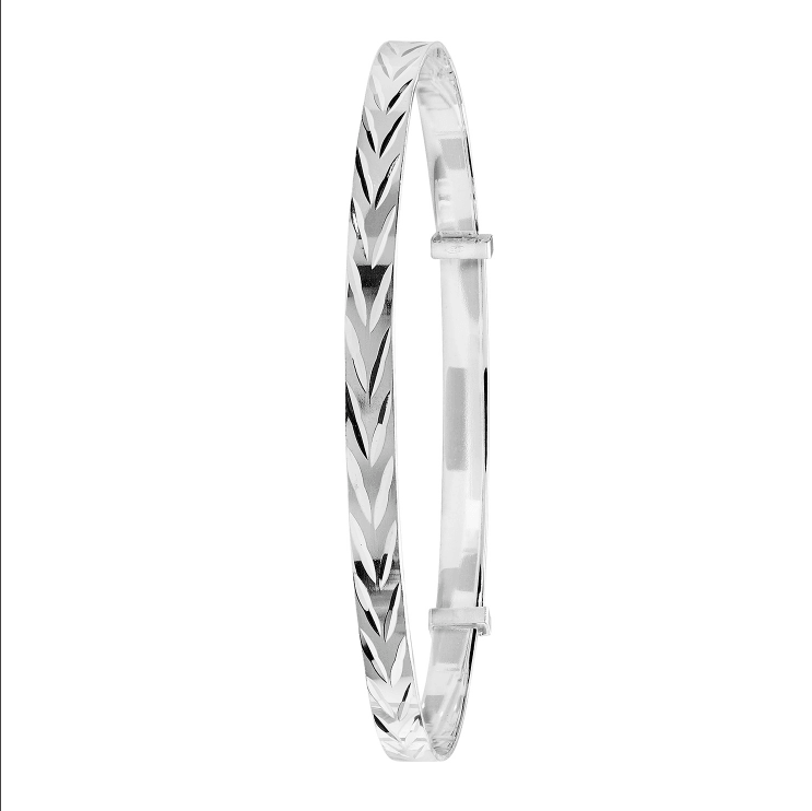 Silver Diamond Cut Design Expandable Ladies Round Bangle | Shop Online Sarraf Jewellers UK - Sarraf Jewellers