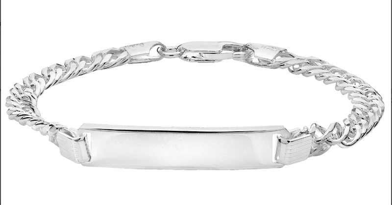 Silver Double Curb ID Bracelet Ladies Plain Design Free Engraving | Shop Online Sarraf Jewellers UK - Sarraf Jewellers