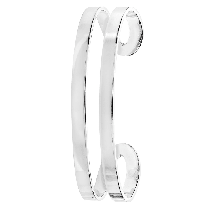 Silver Double Layer Cuff Bangle Flat Plain Design | Shop Online Sarraf Jewellers UK - Sarraf Jewellers