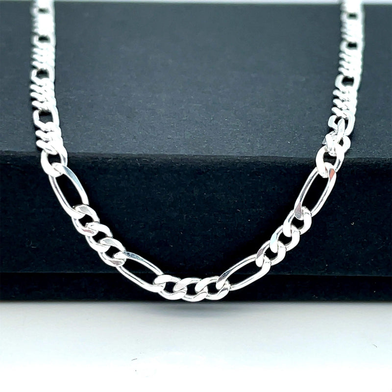 Silver Figaro Chain Plain Light Necklace UK Hallmarked | Shop Online Sarraf Jewellers UK - Sarraf Jewellers