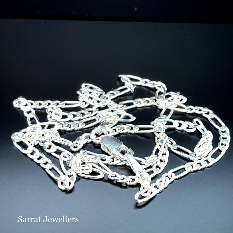 Silver Figaro Chain Plain Light Necklace UK Hallmarked | Shop Online Sarraf Jewellers UK - Sarraf Jewellers