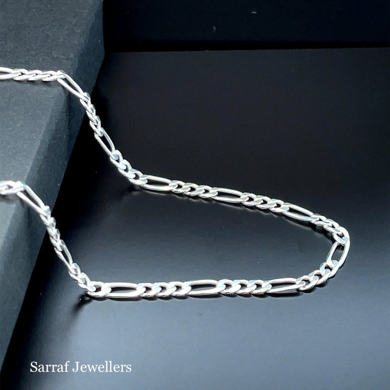 Silver Figaro Chain Plain Light Necklace UK Hallmarked | Shop Online Sarraf Jewellers UK - Sarraf Jewellers