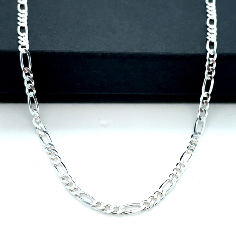 Silver Figaro Chain Plain Light Necklace UK Hallmarked | Shop Online Sarraf Jewellers UK - Sarraf Jewellers