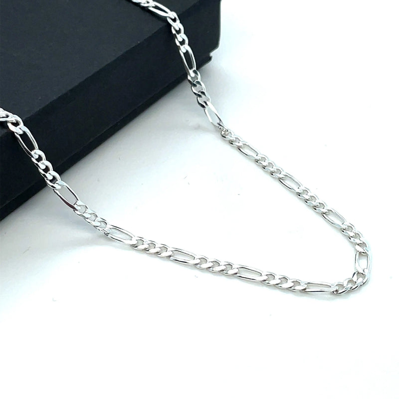 Silver Figaro Chain Plain Light Necklace UK Hallmarked | Shop Online Sarraf Jewellers UK - Sarraf Jewellers