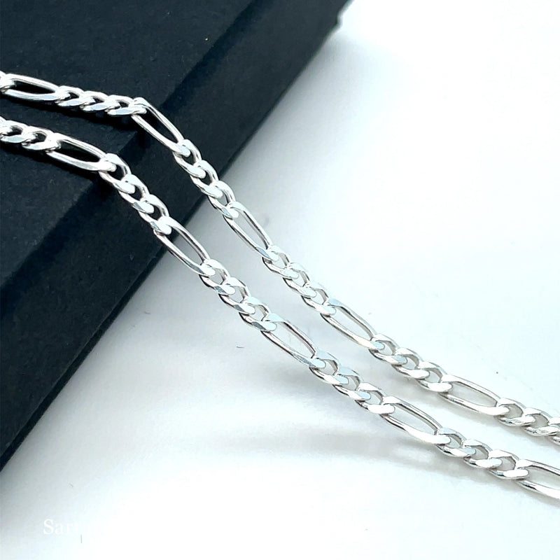 Silver Figaro Chain Plain Light Necklace UK Hallmarked | Shop Online Sarraf Jewellers UK - Sarraf Jewellers