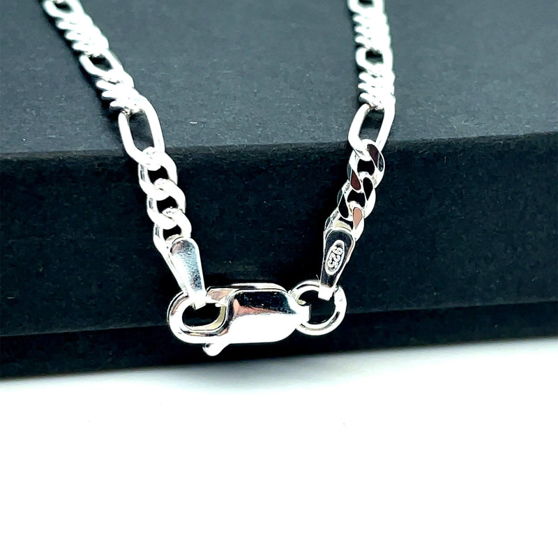 Silver Figaro Chain Plain Light Necklace UK Hallmarked | Shop Online Sarraf Jewellers UK - Sarraf Jewellers