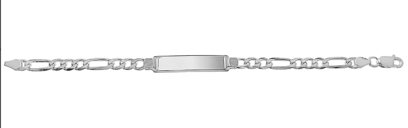 Silver Figaro Pave Link ID Bracelet Ladies Plain Design Free Engraving | Shop Online Sarraf Jewellers UK - Sarraf Jewellers