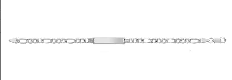 Silver Figaro Pave Link Ladies ID Bracelet Plain Design Free Engraving | Shop Online Sarraf Jewellers UK - Sarraf Jewellers