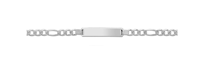 Silver Figaro Pave Link Ladies ID Bracelet Plain Design Free Engraving | Shop Online Sarraf Jewellers UK - Sarraf Jewellers