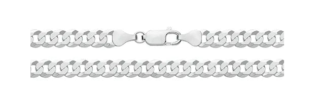 Silver Flat Bevelled Curb Link Chain Plain Design Necklace UK Hallmarked | Shop Online Sarraf Jewellers UK - Sarraf Jewellers