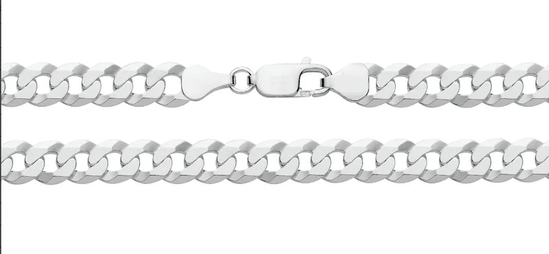 Silver Flat Curb Link Chain Bevelled Plain Design Necklace UK Hallmarked | Shop Online Sarraf Jewellers UK - Sarraf Jewellers