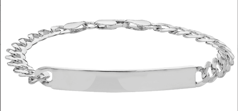 Silver Flat Open Curb Link Ladies ID Bracelet Plain Desing Free Engraving | Shop Online Sarraf Jewellers UK - Sarraf Jewellers