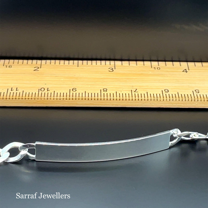 Silver Flat Open Curb Link Ladies ID Bracelet Plain Desing Free Engraving | Shop Online Sarraf Jewellers UK - Sarraf Jewellers