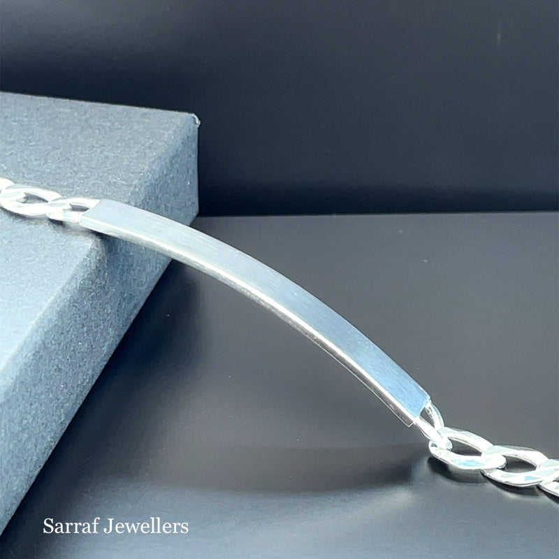 Silver Flat Open Curb Link Ladies ID Bracelet Plain Desing Free Engraving | Shop Online Sarraf Jewellers UK - Sarraf Jewellers