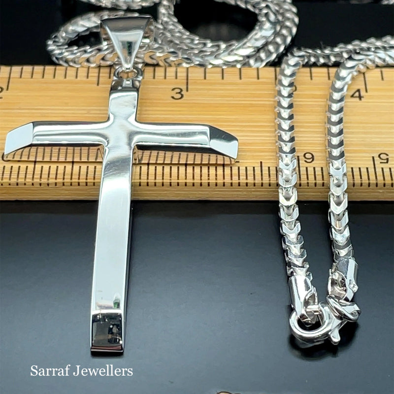 Silver Franco Chain Rhodium Plated Design UK Hallmarked | Shop Online Sarraf Jewellers UK - Sarraf Jewellers