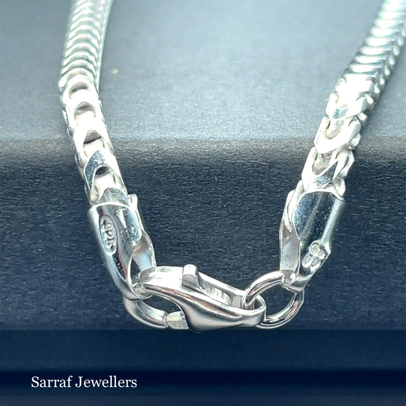 Silver Franco Chain Rhodium Plated Design UK Hallmarked | Shop Online Sarraf Jewellers UK - Sarraf Jewellers