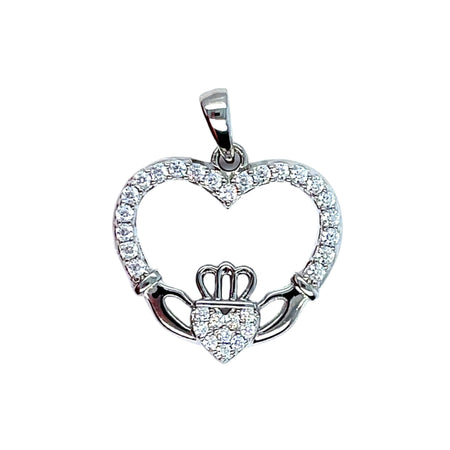 Silver HEART CLADDAGH PENDANT 925 Sterling Silver Rhodium Plated Design UK Hallmarked | Shop Online Sarraf Jewellers UK - Sarraf Jewellers