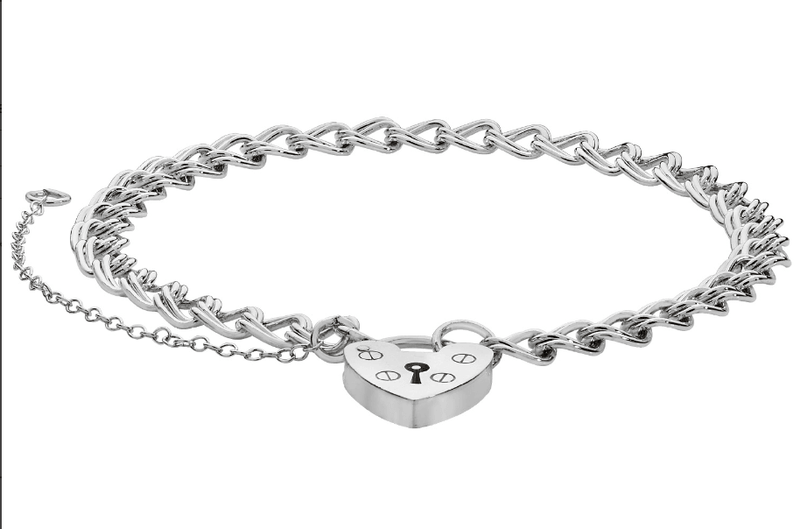 Silver Heart Padlock Charm Ladies Bracelet | Shop Online Sarraf Jewellers UK - Sarraf Jewellers