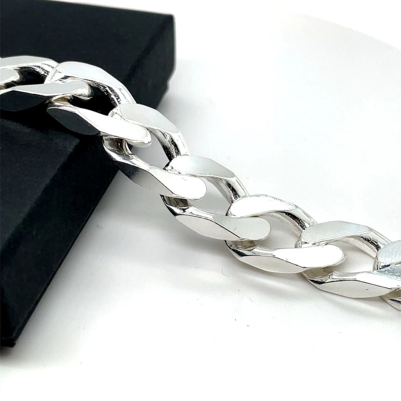 Silver Heavy Square Curb Chain Plain Chunky Design UK Hallmarked | Shop Online Sarraf Jewellers UK - Sarraf Jewellers