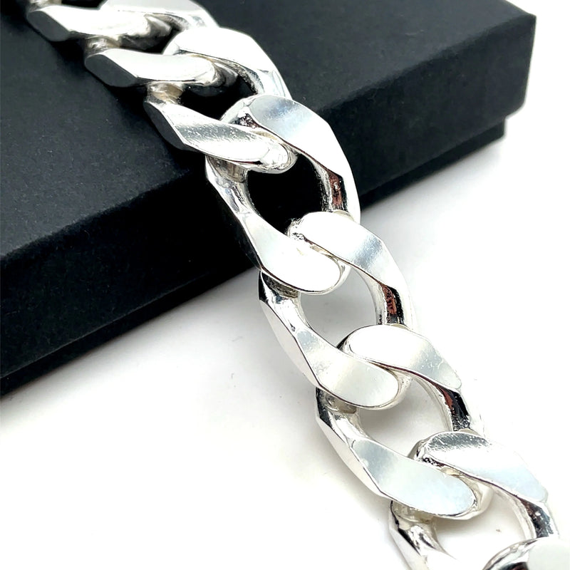 Silver Heavy Square Curb Chain Plain Chunky Design UK Hallmarked | Shop Online Sarraf Jewellers UK - Sarraf Jewellers