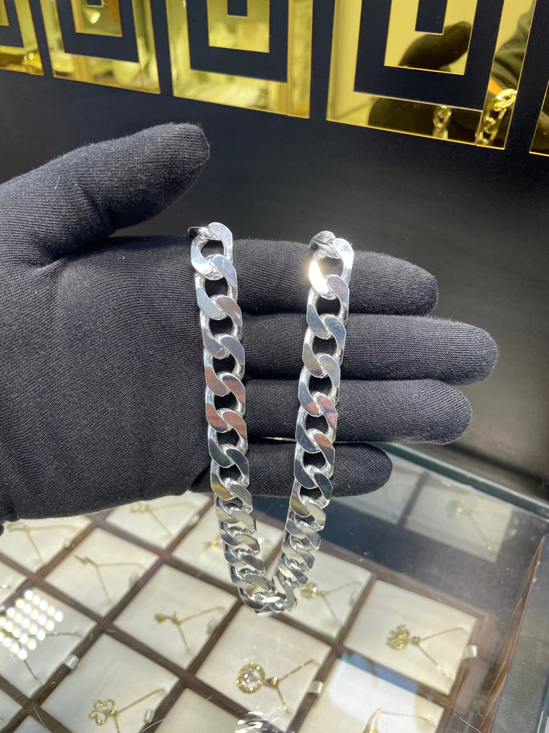 Silver Heavy Square Curb Chain Plain Chunky Design UK Hallmarked | Shop Online Sarraf Jewellers UK - Sarraf Jewellers