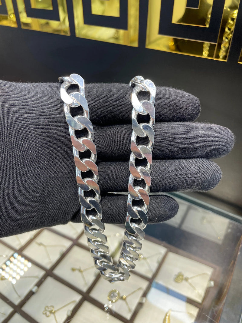 Silver Heavy Square Curb Chain Plain Chunky Design UK Hallmarked | Shop Online Sarraf Jewellers UK - Sarraf Jewellers