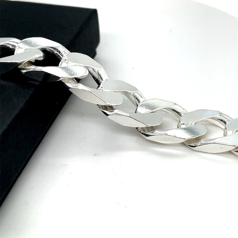 Silver Heavy Square Curb Chain Plain Chunky Design UK Hallmarked | Shop Online Sarraf Jewellers UK - Sarraf Jewellers