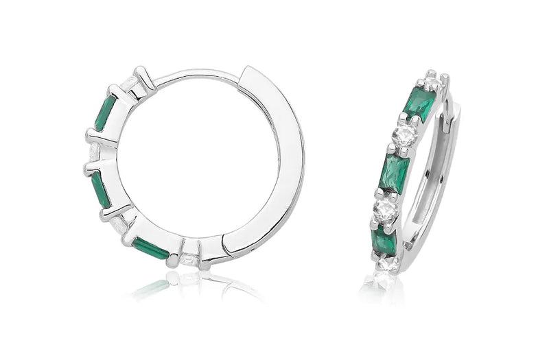 Silver HINGED EARRINGS Simulated Stones CZ - EMERALD - RUBY - SAPPHIRE 925 Sterling Silver Rhodium Plated Design UK Hallmarked | Shop Online Sarraf Jewellers UK - Sarraf Jewellers