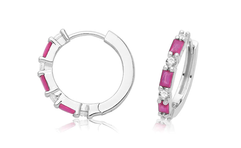 Silver HINGED EARRINGS Simulated Stones CZ - EMERALD - RUBY - SAPPHIRE 925 Sterling Silver Rhodium Plated Design UK Hallmarked | Shop Online Sarraf Jewellers UK - Sarraf Jewellers