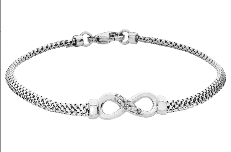 Silver Infinity Mesh Bracelet CZ Simulated Diamond Rhodium Plated Design | Shop Online Sarraf Jewellers UK - Sarraf Jewellers