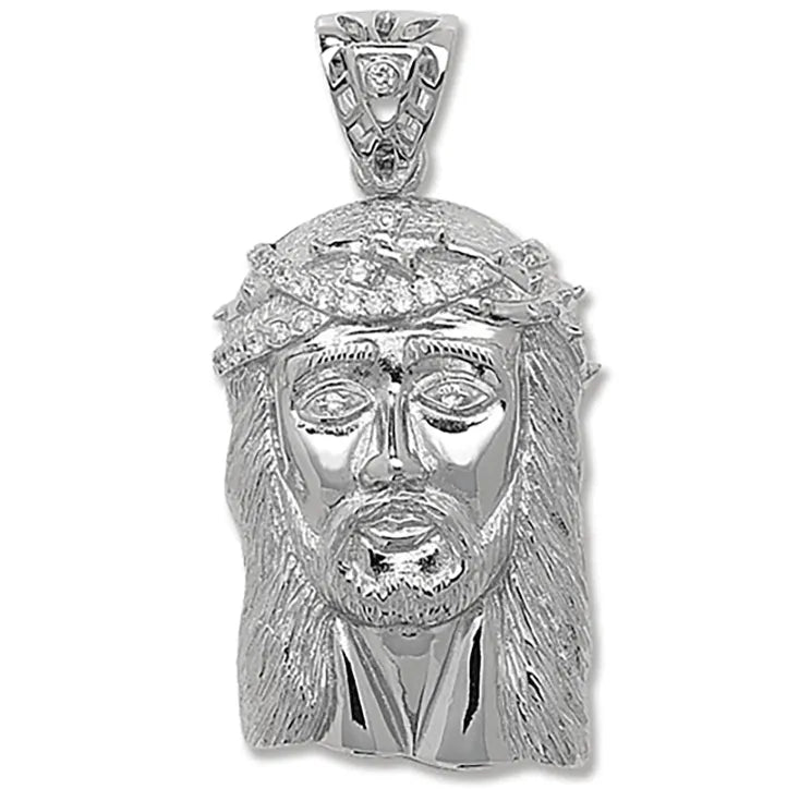 Silver JESUS CHRIST FACE 925 Sterling Silver Simulated Diamond CZ Design UK Hallmarked | Shop Online Sarraf Jewellers UK - Sarraf Jewellers