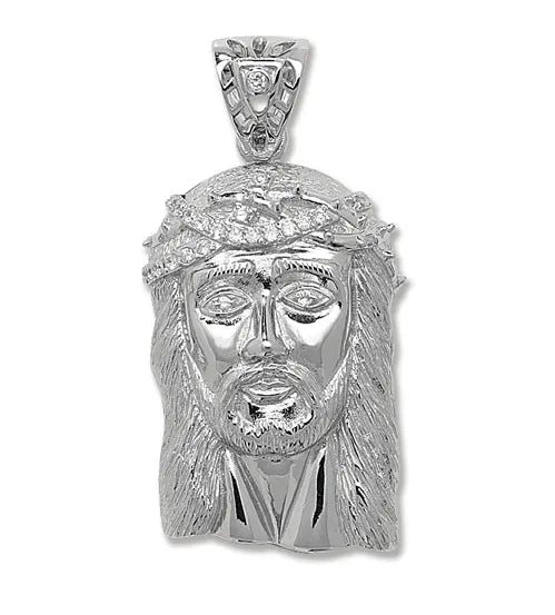 Silver JESUS CHRIST FACE 925 Sterling Silver Simulated Diamond CZ Design UK Hallmarked | Shop Online Sarraf Jewellers UK - Sarraf Jewellers