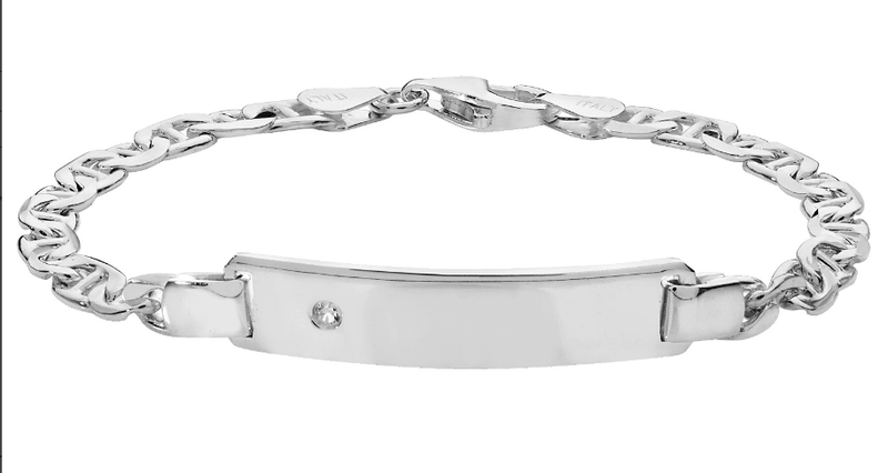 Silver Ladies Anchor Link ID Bracelet CZ Simulated Diamond Free Engraving | Shop Online Sarraf Jewellers UK - Sarraf Jewellers