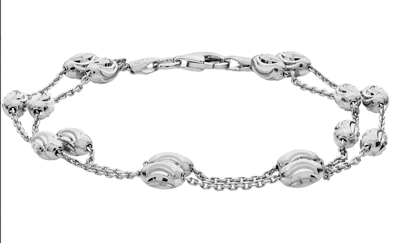 Silver Ladies Beads Bracelet 2 Row Diamond Cut Design | Shop Online Sarraf Jewellers UK - Sarraf Jewellers