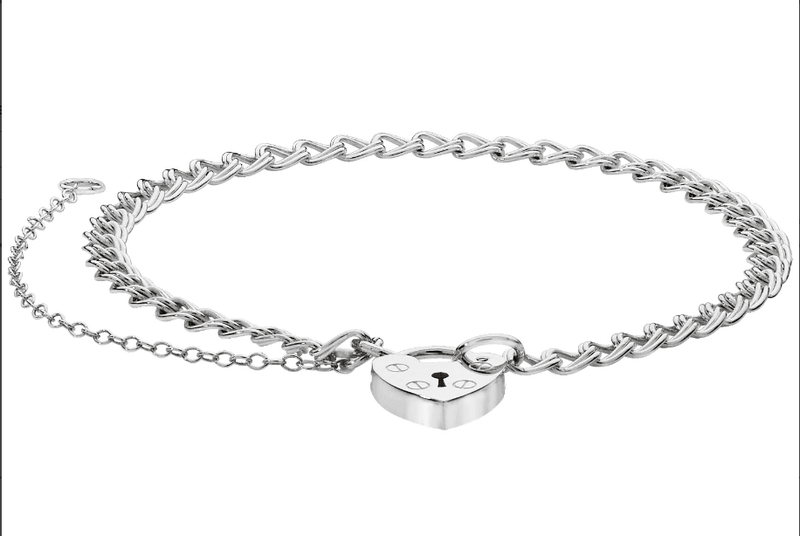 Silver Ladies Charm Bracelet Heart Padlock | Shop Online Sarraf Jewellers UK - Sarraf Jewellers