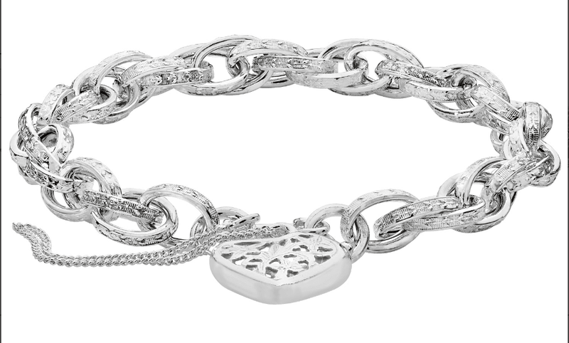 Silver Ladies Charm Bracelet Victorian Link Heart Padlock | Shop Online Sarraf Jewellers UK - Sarraf Jewellers