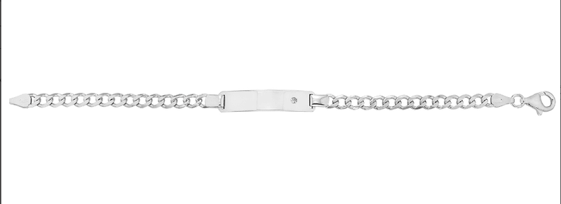 Silver Ladies Curb Link ID Bracelet CZ Simulated Diamond Free Engraving | Shop Online Sarraf Jewellers UK - Sarraf Jewellers