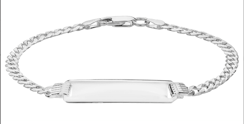 Silver Ladies Curb Pave Link ID Bracelet Free Engraving | Shop Online Sarraf Jewellers UK - Sarraf Jewellers