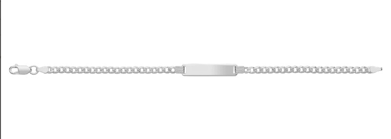 Silver Ladies Curb Pave Link ID Bracelet Free Engraving | Shop Online Sarraf Jewellers UK - Sarraf Jewellers