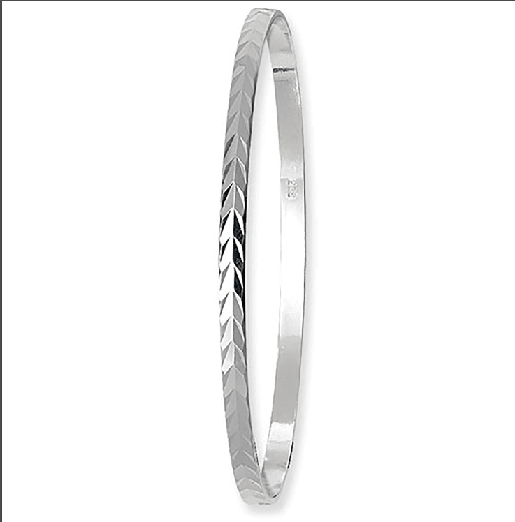 Silver Ladies Diamond Cut Design Expandable Round Bangle | Shop Online Sarraf Jewellers UK - Sarraf Jewellers