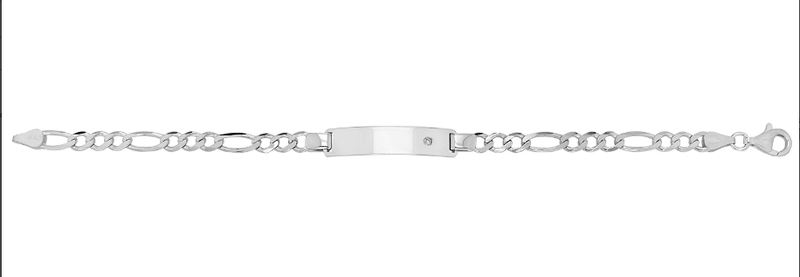 Silver Ladies Figaro Link ID Bracelet CZ Simulated Diamond Free Engraving | Shop Online Sarraf Jewellers UK - Sarraf Jewellers