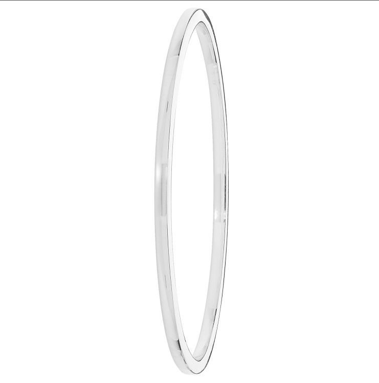 Silver Ladies Flat Design Plain Oval Bangle | Shop Online Sarraf Jewellers UK - Sarraf Jewellers