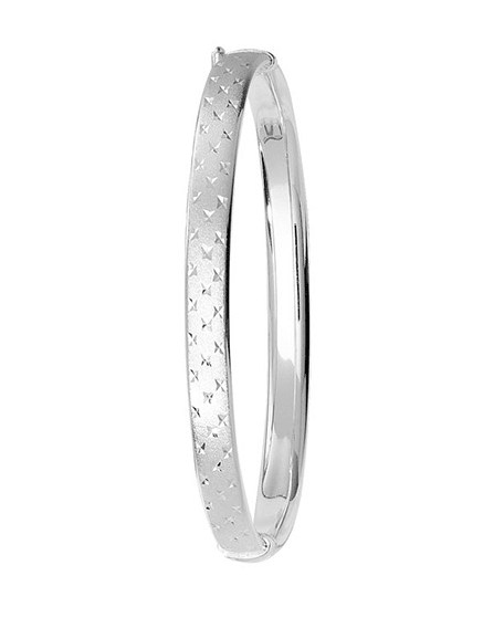 Silver Ladies Frosted Hinged Bangle Oval Diamond Cut Design | Shop Online Sarraf Jewellers UK - Sarraf Jewellers