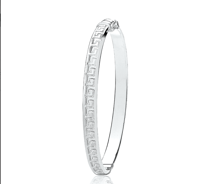 Silver Ladies Greek Design Oval Hinged Bangle | Shop Online Sarraf Jewellers UK - Sarraf Jewellers