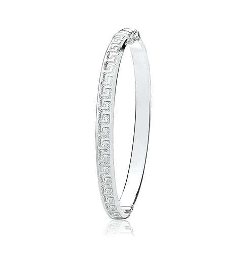 Silver Ladies Greek Design Oval Hinged Bangle | Shop Online Sarraf Jewellers UK - Sarraf Jewellers